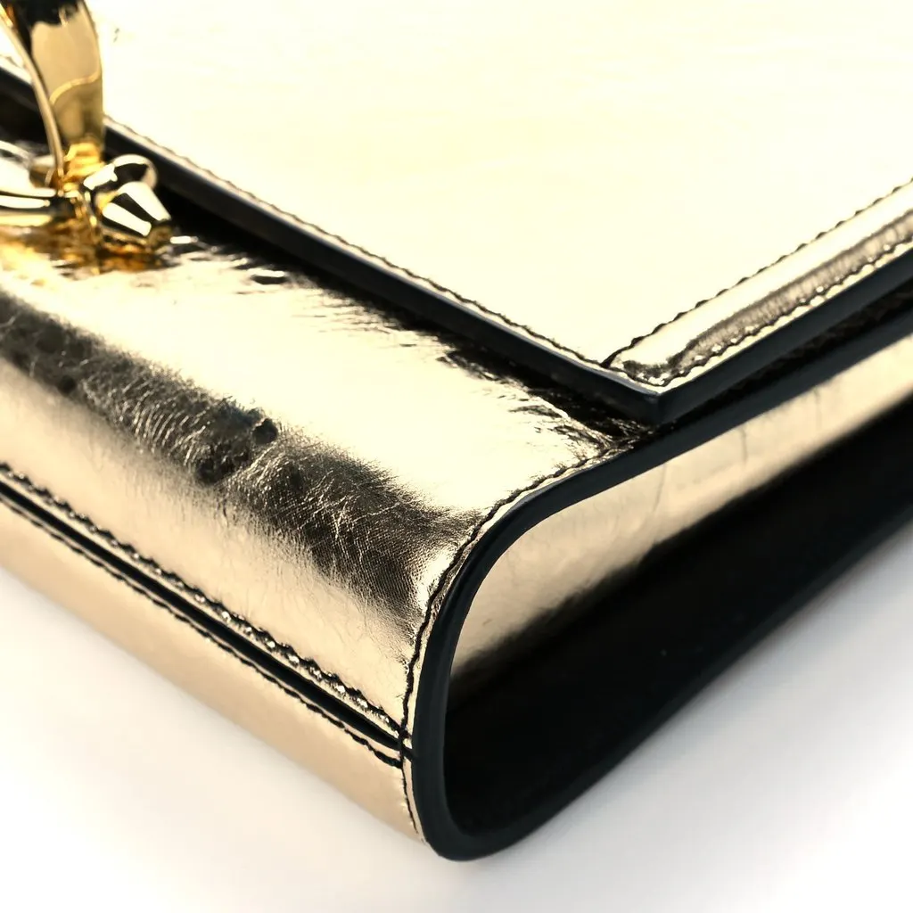 Alexander McQueen Small Story Gold Crackled Leather Shoulder Bag Yellow Leather Never worn - Box View