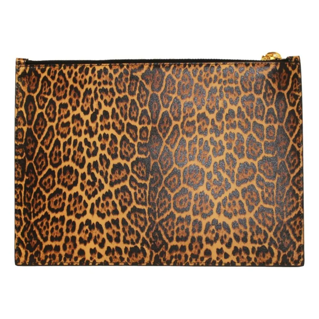 Saint Laurent Leopard Printed Calfskin Leather Medium Pouch Brown Leather Never worn - Back View
