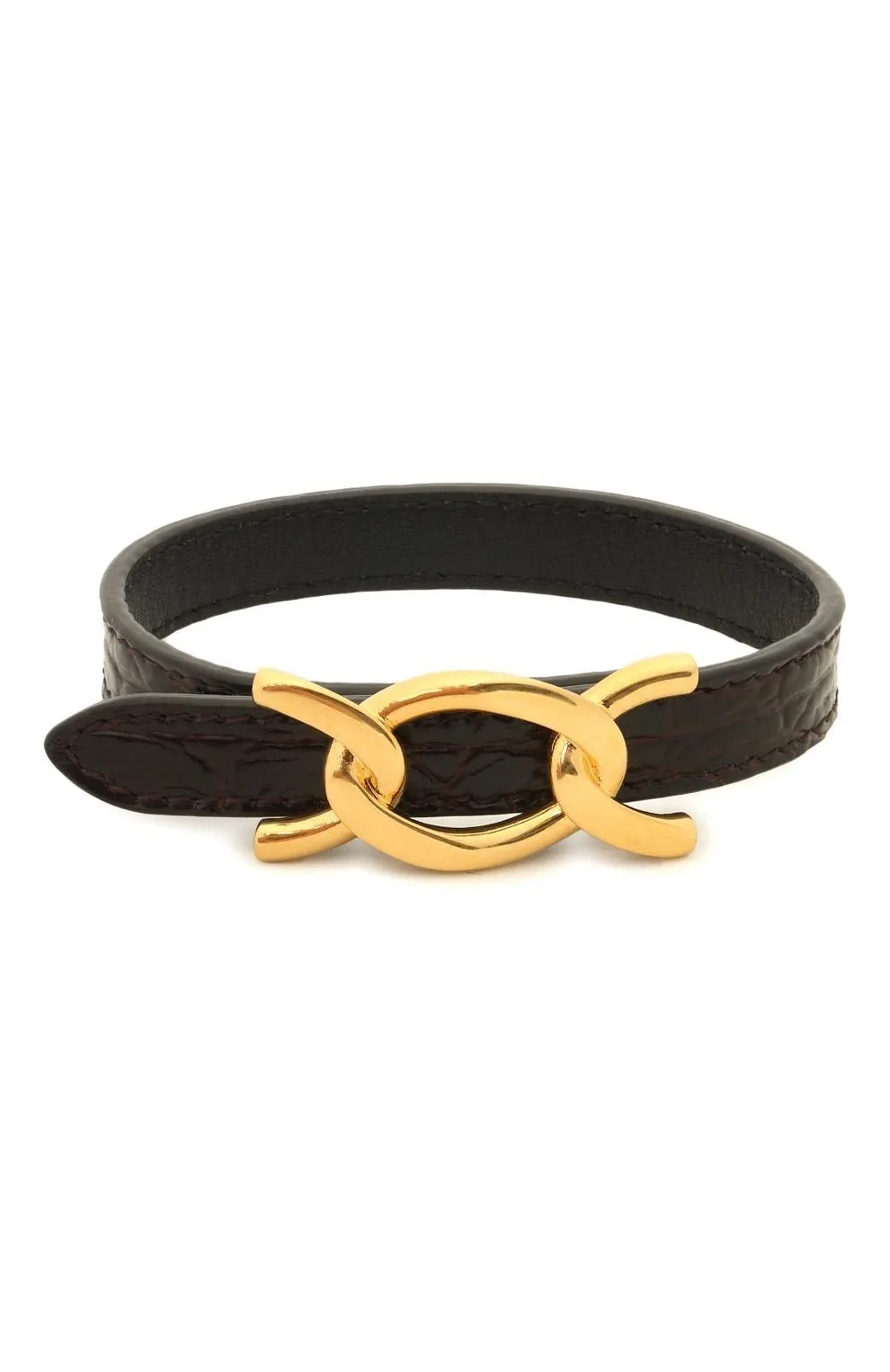 Saint Laurent Croc Embossed Black Leather Chain Bracelet Black Leather Never worn - Front View