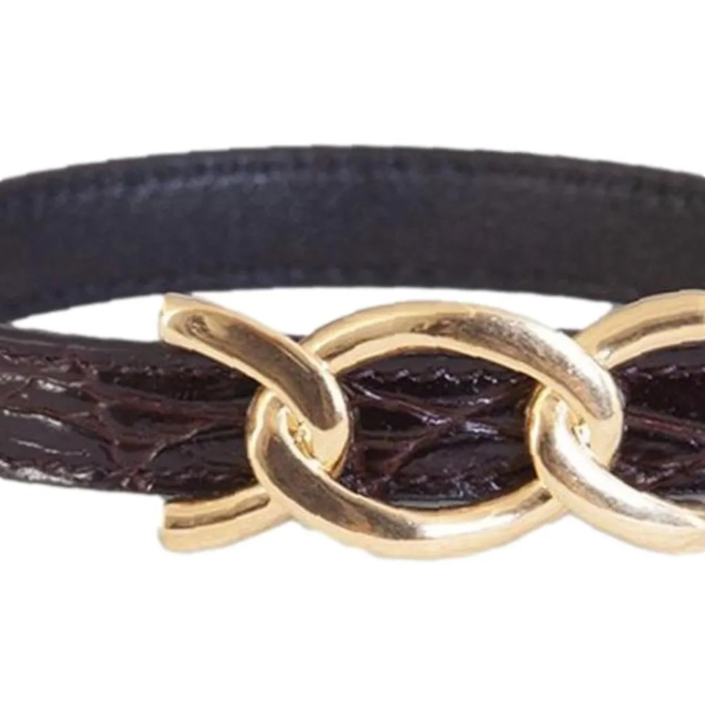 Saint Laurent Croc Embossed Black Leather Chain Bracelet Black Leather Never worn - Inside View