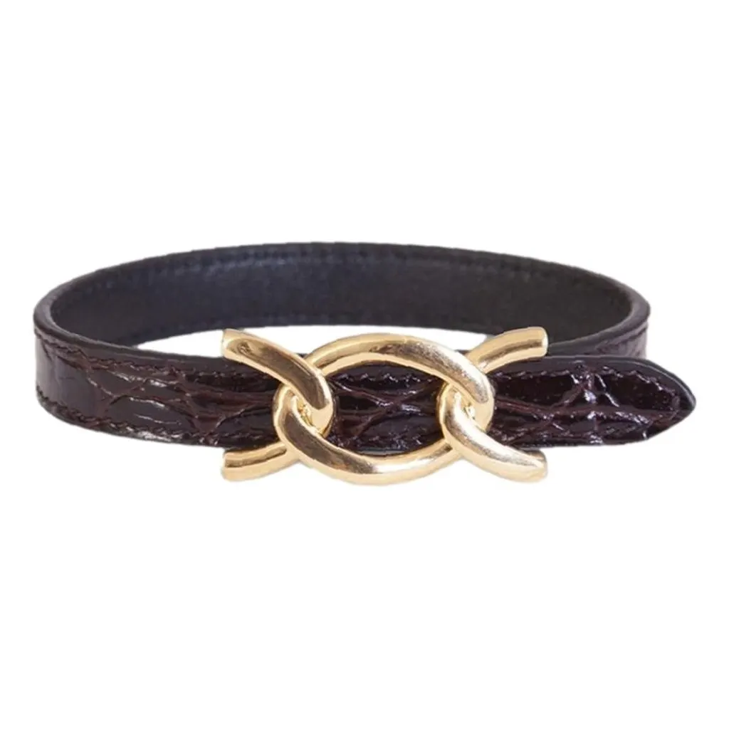 Saint Laurent Croc Embossed Black Leather Chain Bracelet Black Leather Never worn - Box View