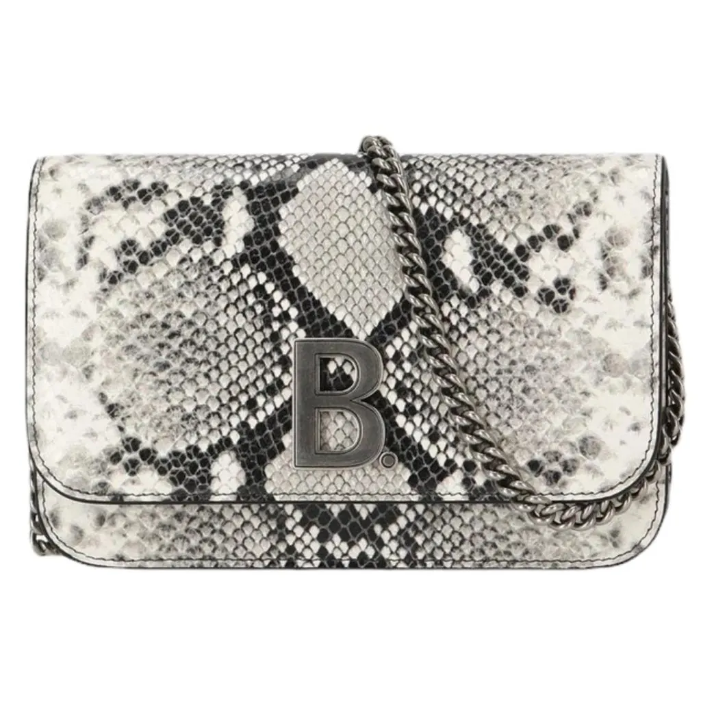 Balenciaga B Python Print Calfskin Leather Wallet on Chain Bag Grey Leather Never worn - Front View