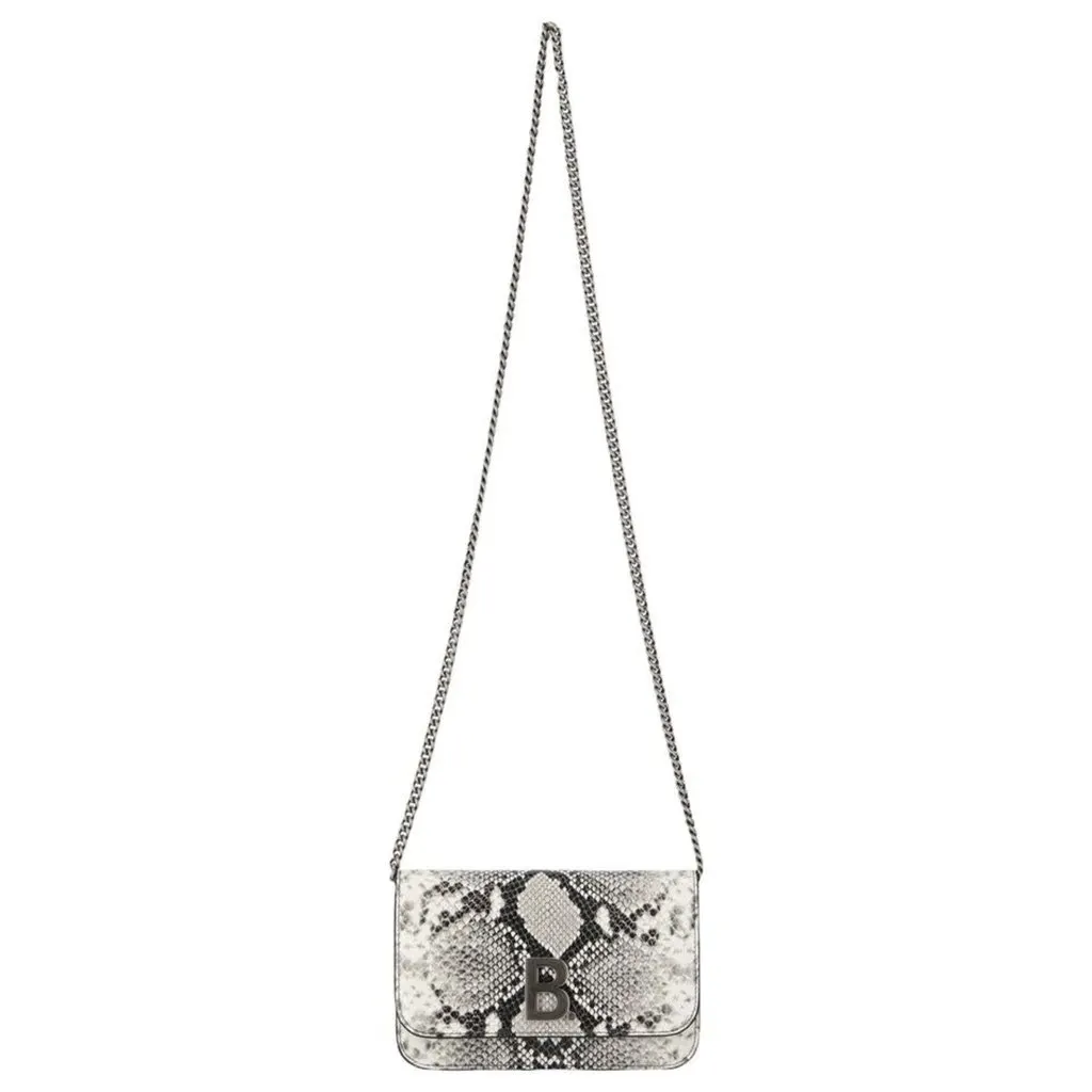 Balenciaga B Python Print Calfskin Leather Wallet on Chain Bag Grey Leather Never worn - Inside View