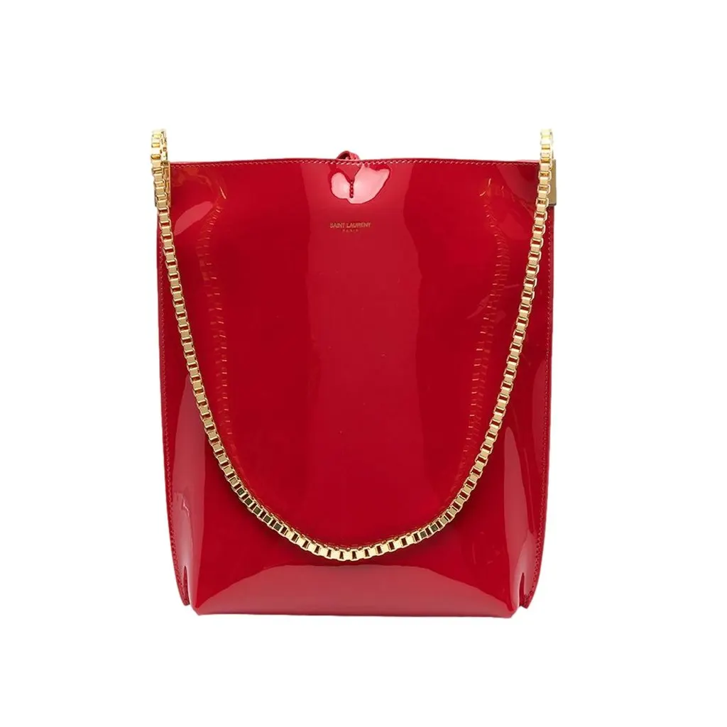 Saint Laurent Suzanne Red Patent Leather Small Chain Hobo Bag Red Leather Never worn - Front View