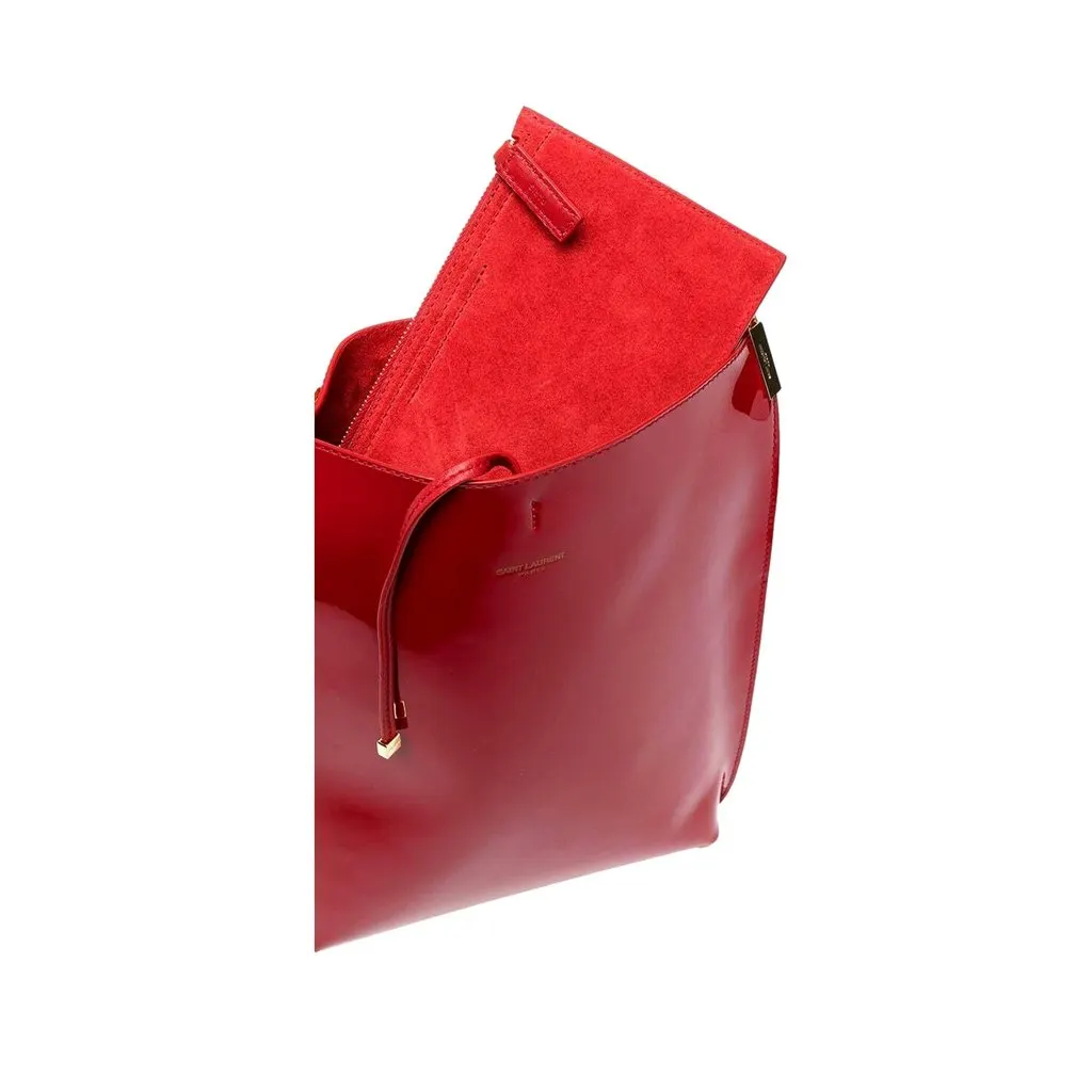 Saint Laurent Suzanne Red Patent Leather Small Chain Hobo Bag Red Leather Never worn - Inside View