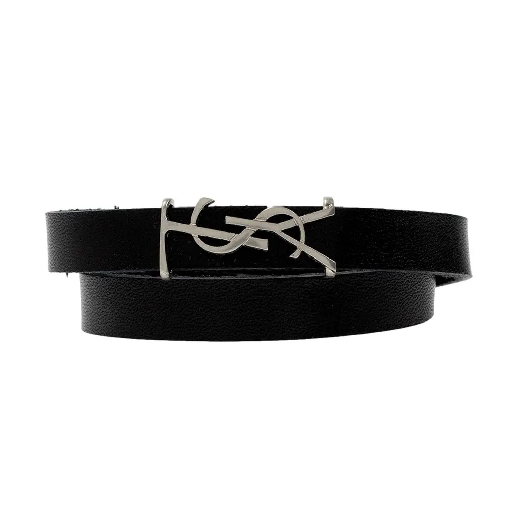 Saint Laurent Monogram Black Leather Bracelet Black Leather Never worn - Front View