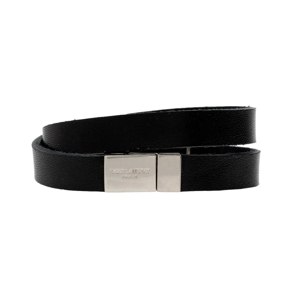 Saint Laurent Monogram Black Leather Bracelet Black Leather Never worn - Inside View