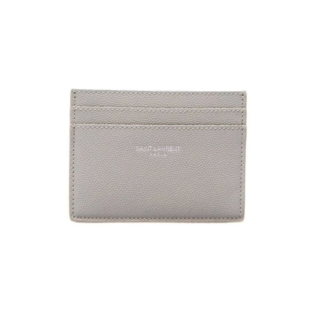 Saint Laurent Grey Grain de Poudre Leather Credit Card Case Wallet Grey Leather Never worn - Front View