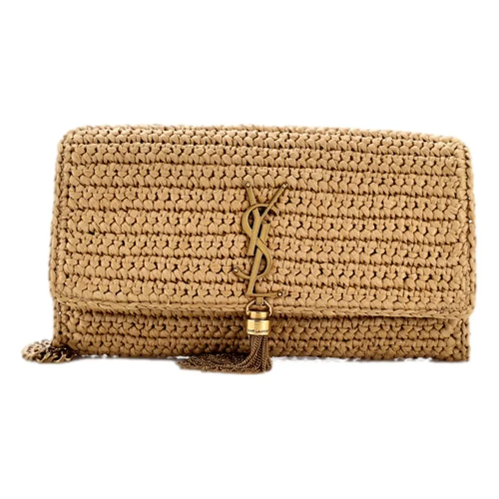 Saint Laurent Kate 99 Beige Raffia Crossbody Bag with Tassel Brown Leather Never worn - Back View