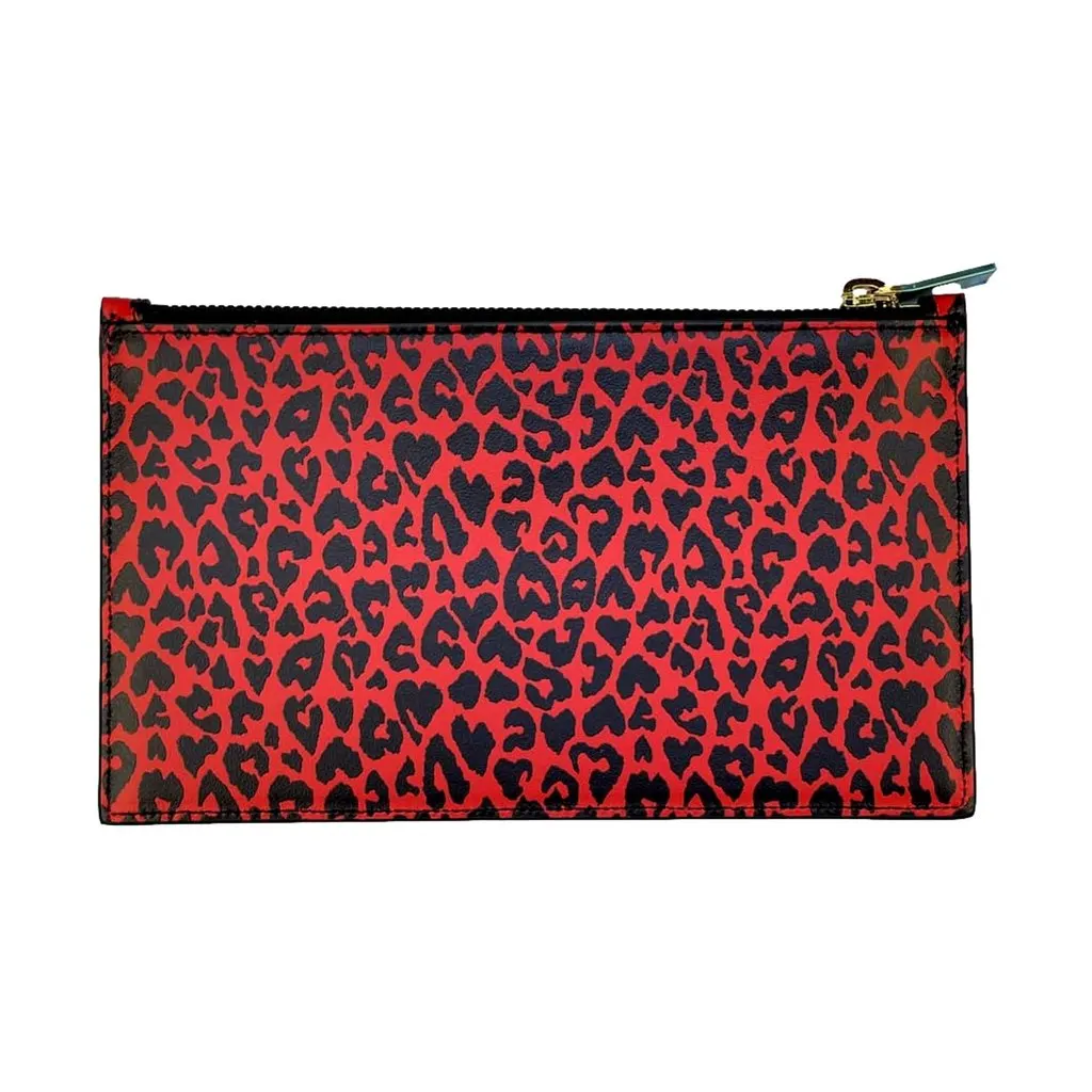 Saint Laurent Rouge Leopard Printed Calfskin Leather Medium Pouch Red Leather Never worn - Front View