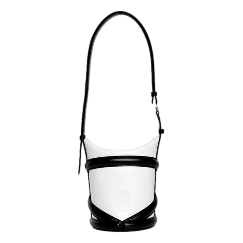 Alexander McQueen Curve Soft Ivory Black Calfskin Bucket Bag White Leather Never worn - Back View