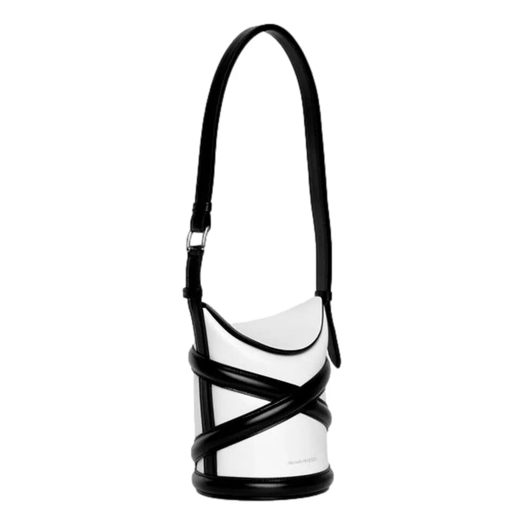 Alexander McQueen Curve Soft Ivory Black Calfskin Bucket Bag White Leather Never worn - Inside View