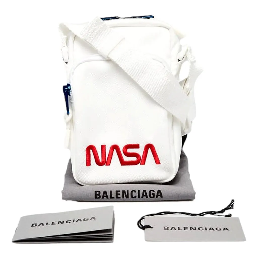 Balenciaga NASA Logo White Nylon Phone Holder Crossbody Bag White Leather Never worn - Back View
