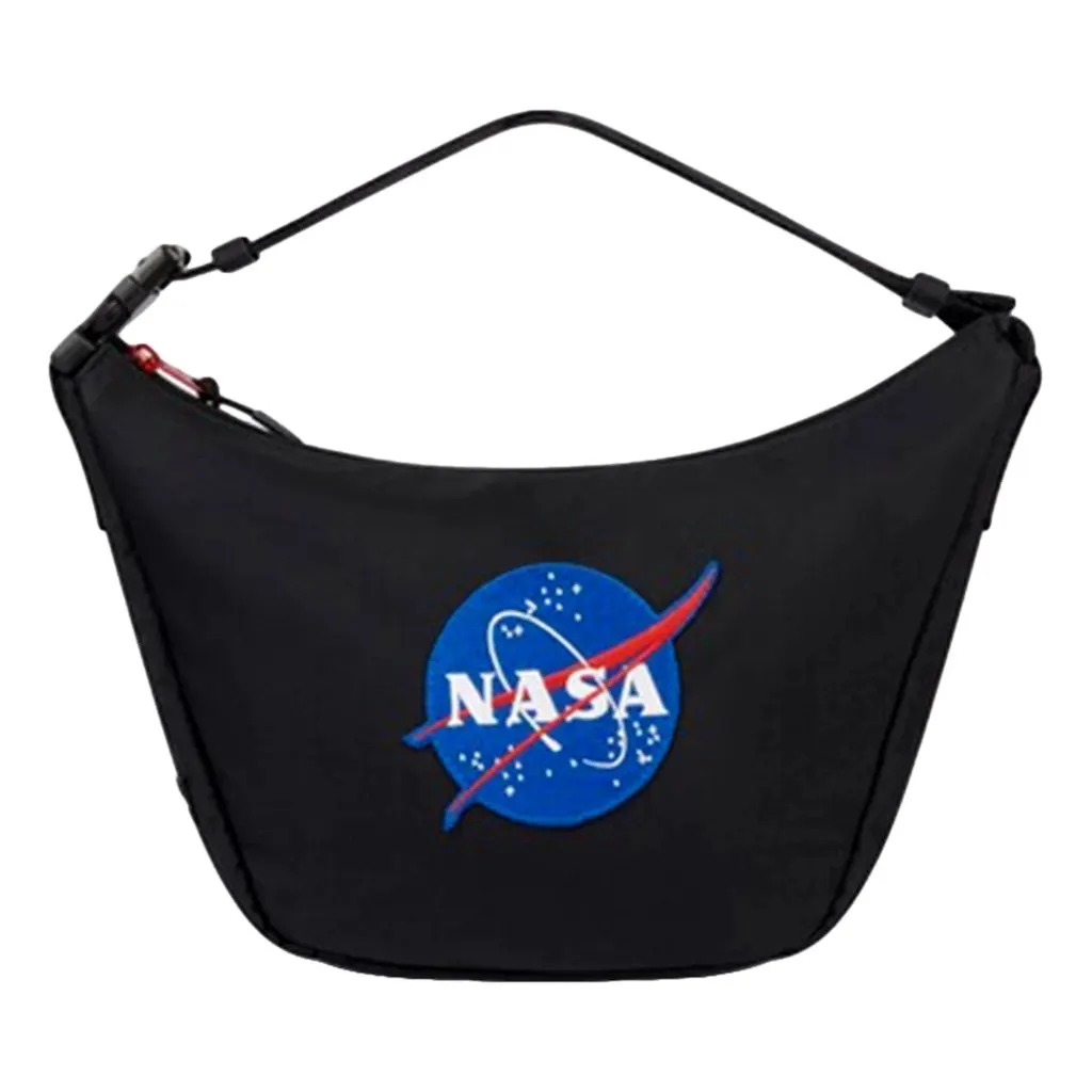 Balenciaga NASA Logo Black Recycled Nylon Sling Crossbody Bag Black Leather Never worn - Front View