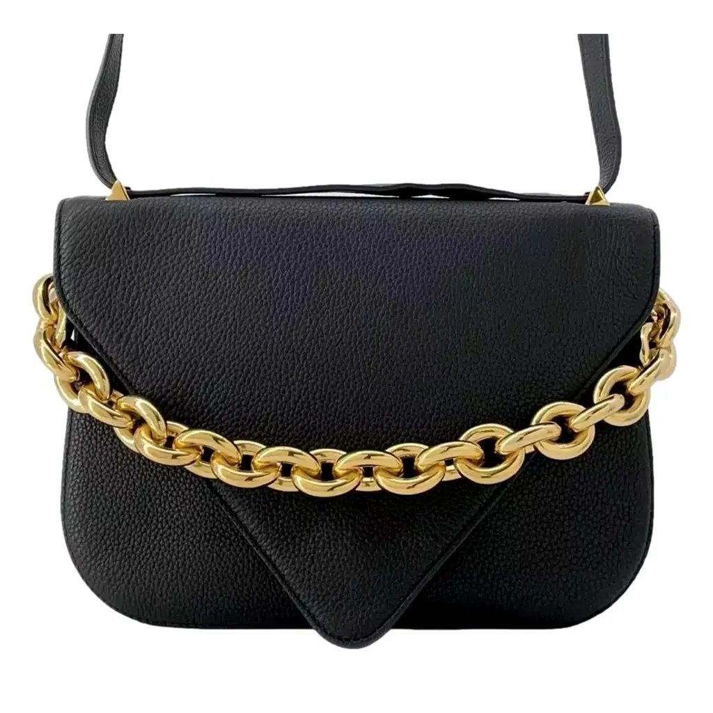 Bottega Veneta Mount Medium Envelope Black Leather Shoulder Bag Gold Chain Gold Leather Never worn - Back View