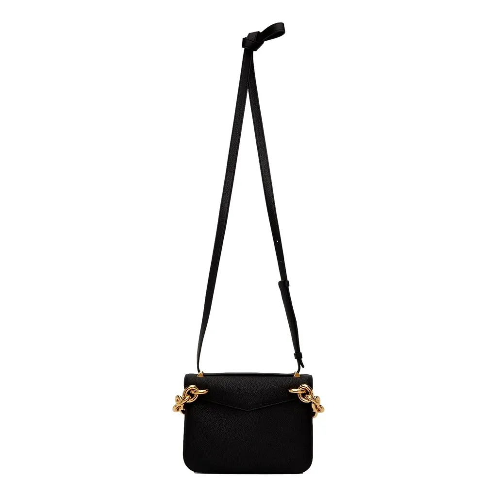 Bottega Veneta Calfskin Mount Envelope Crossbody Bag Black and Gold Black Leather Never worn - Model View