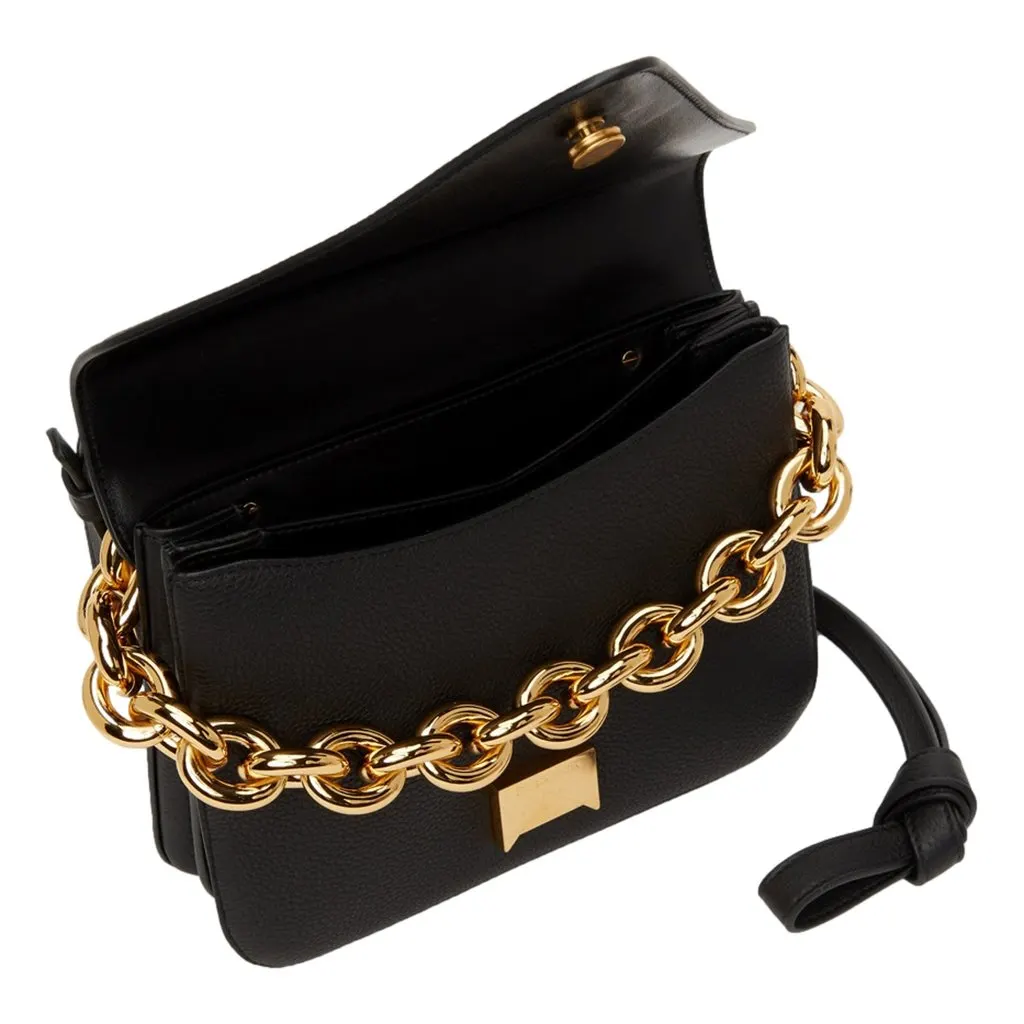 Bottega Veneta Calfskin Mount Envelope Crossbody Bag Black and Gold Black Leather Never worn - Box View