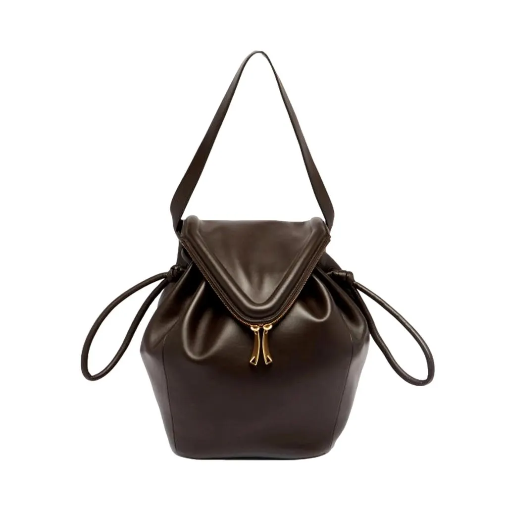 Bottega Veneta Beak Large Shoulder Bag Brown Calfskin Leather Designer Handbag Brown Leather Never worn - Front View