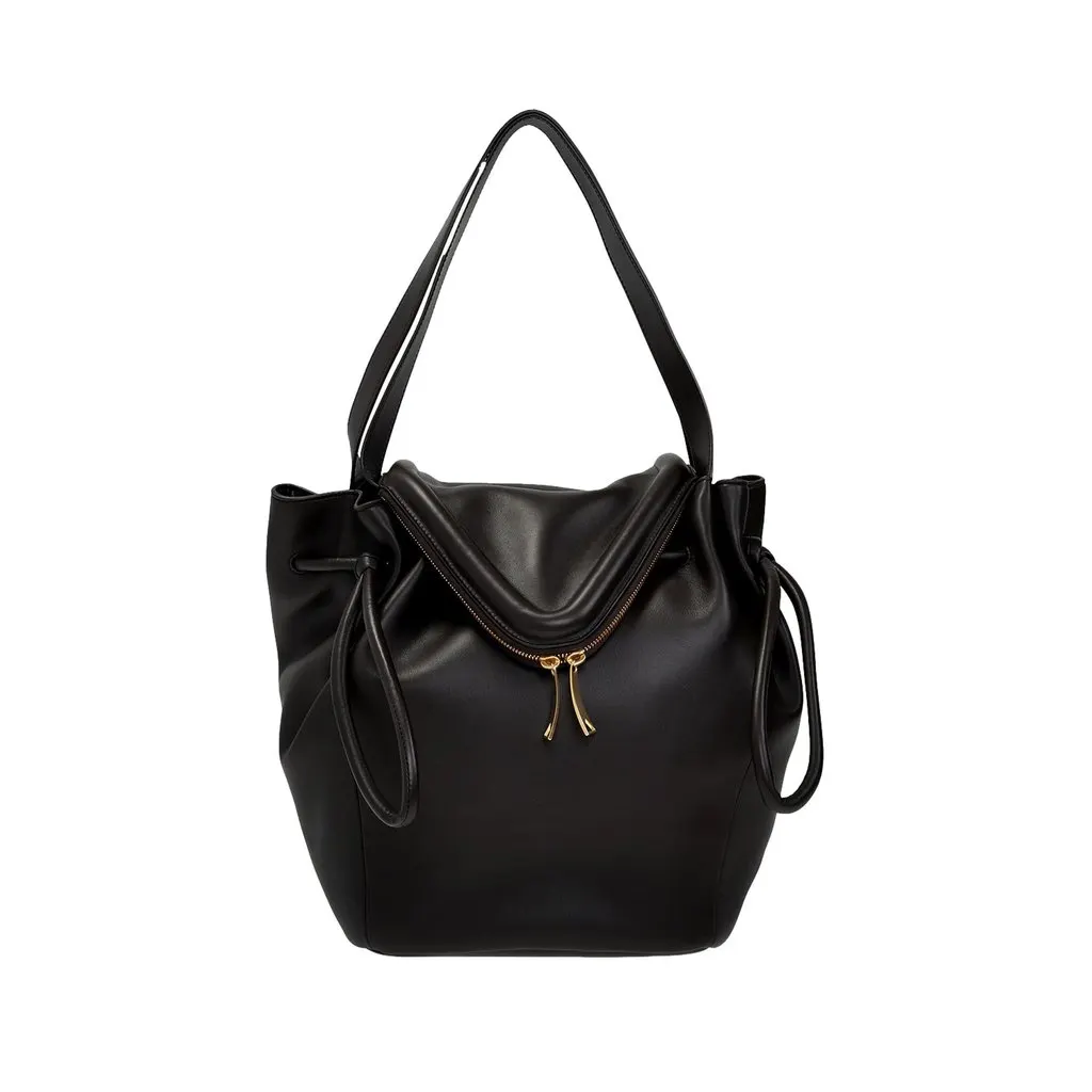 Bottega Veneta Beak Large Black Calfskin Shoulder Bag Black Leather Never worn - Front View