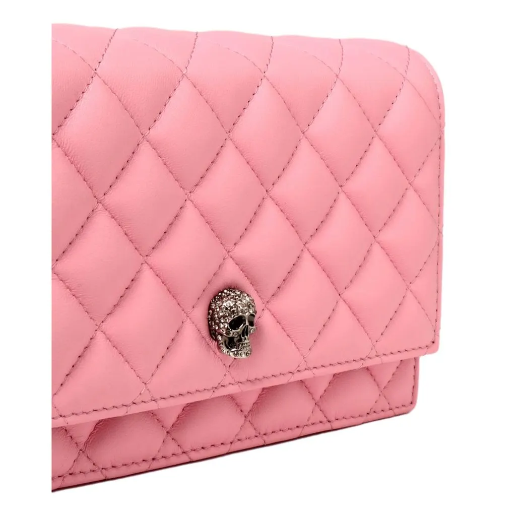 Alexander McQueen Pink Quilted Leather Skull Shoulder Bag Pink Leather Never worn - Box View