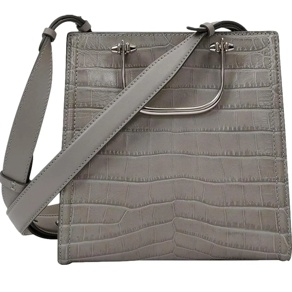 Alexander McQueen The Short Story Grey Croc Print Leather Satchel Grey Leather Never worn - Inside View