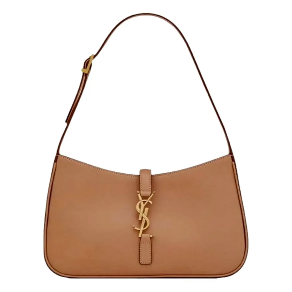 Saint Laurent Le 5 À 7 Small Beige Leather YSL Hobo Shoulder Bag Gold Logo Brown Leather Never worn - Front View