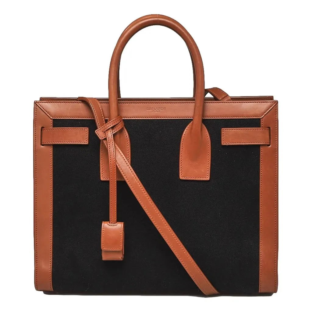 Saint Laurent Saint Laurent Sac De Jour Black Canvas and Brown Leather Satchel