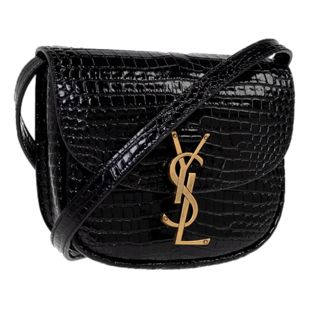 Saint Laurent Kaia Croc Embossed Leather Small Crossbody Bag Black Black Leather Never worn - Back View
