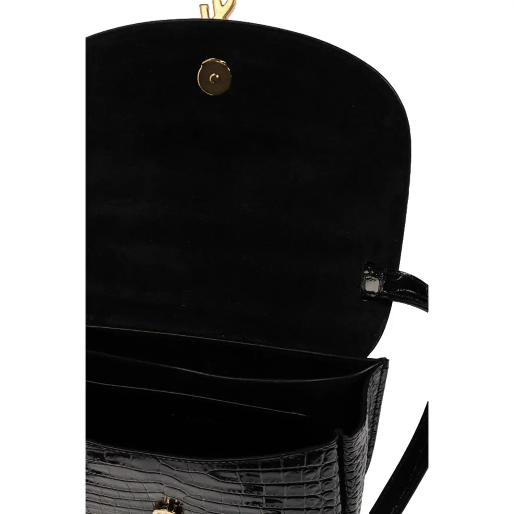 Saint Laurent Kaia Croc Embossed Leather Small Crossbody Bag Black Black Leather Never worn - Model View