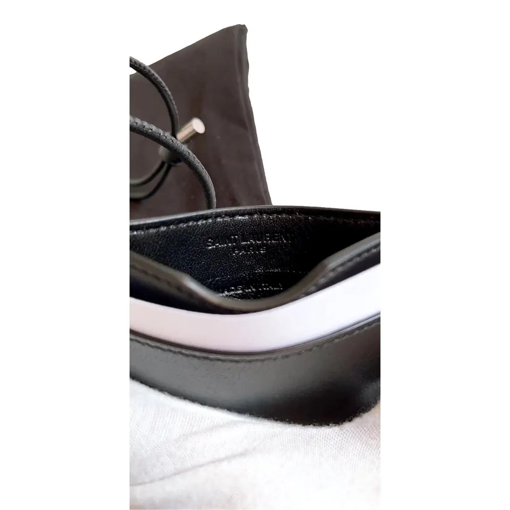 Saint Laurent Saint Laurent Croc Embossed Black Lanyard Card Case Wallet Black Leather Never worn - Box View