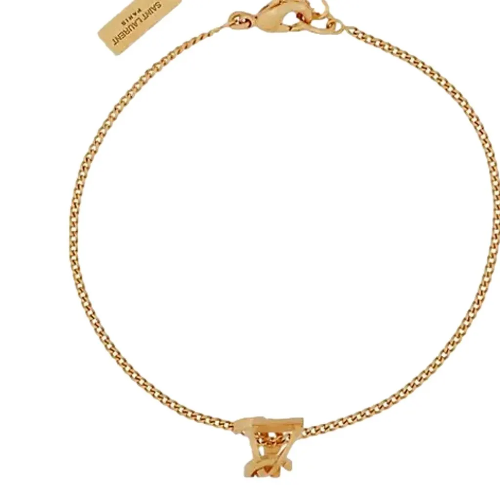 Saint Laurent Monogram Twist Gold Metal Chain Bracelet Gold Never worn - Front View
