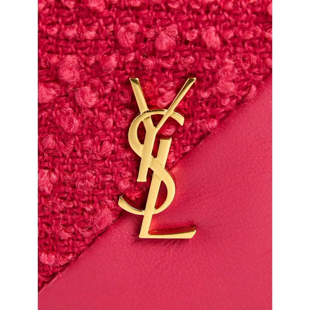 Saint Laurent Jamie YSL Keyring Cube Magenta Tweed Leather Pink Leather Never worn - Box View