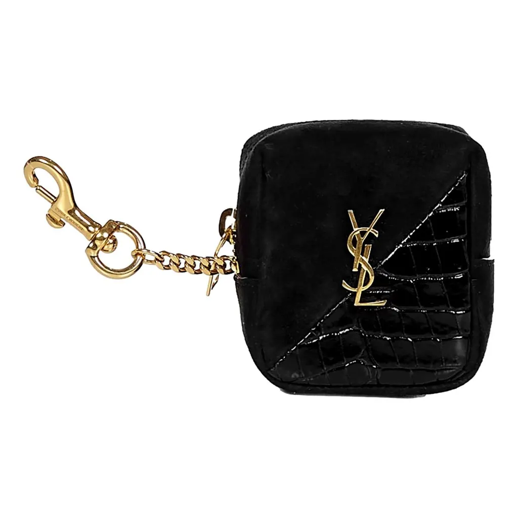 Saint Laurent Jamie YSL Keyring Cube Black Crocodile Print Leather Black Leather Never worn - Front View