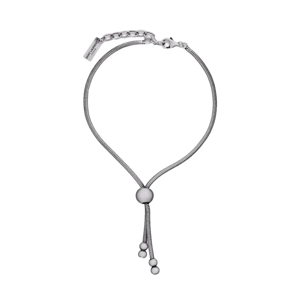 Saint Laurent Silver Bolo Tie Chain Bracelet Large Silver Leather Never worn - Back View