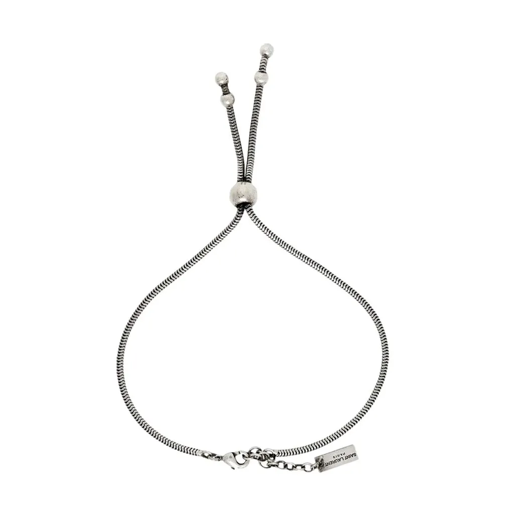 Saint Laurent Silver Bolo Tie Chain Bracelet Large Silver Leather Never worn - Inside View
