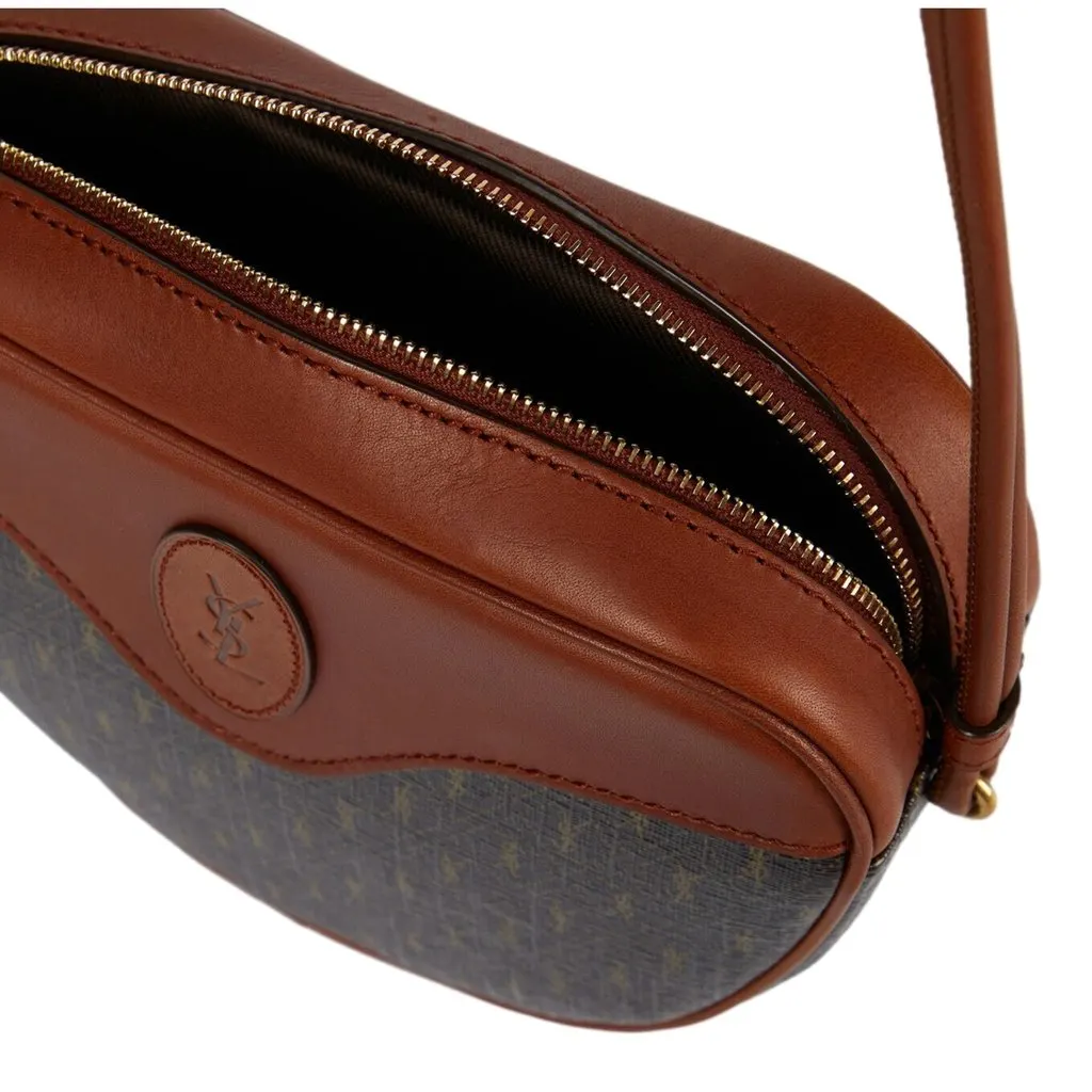 Saint Laurent Coeur Monogram Brown Canvas Leather Small Crossbody Bag Brown Leather Never worn - Back View