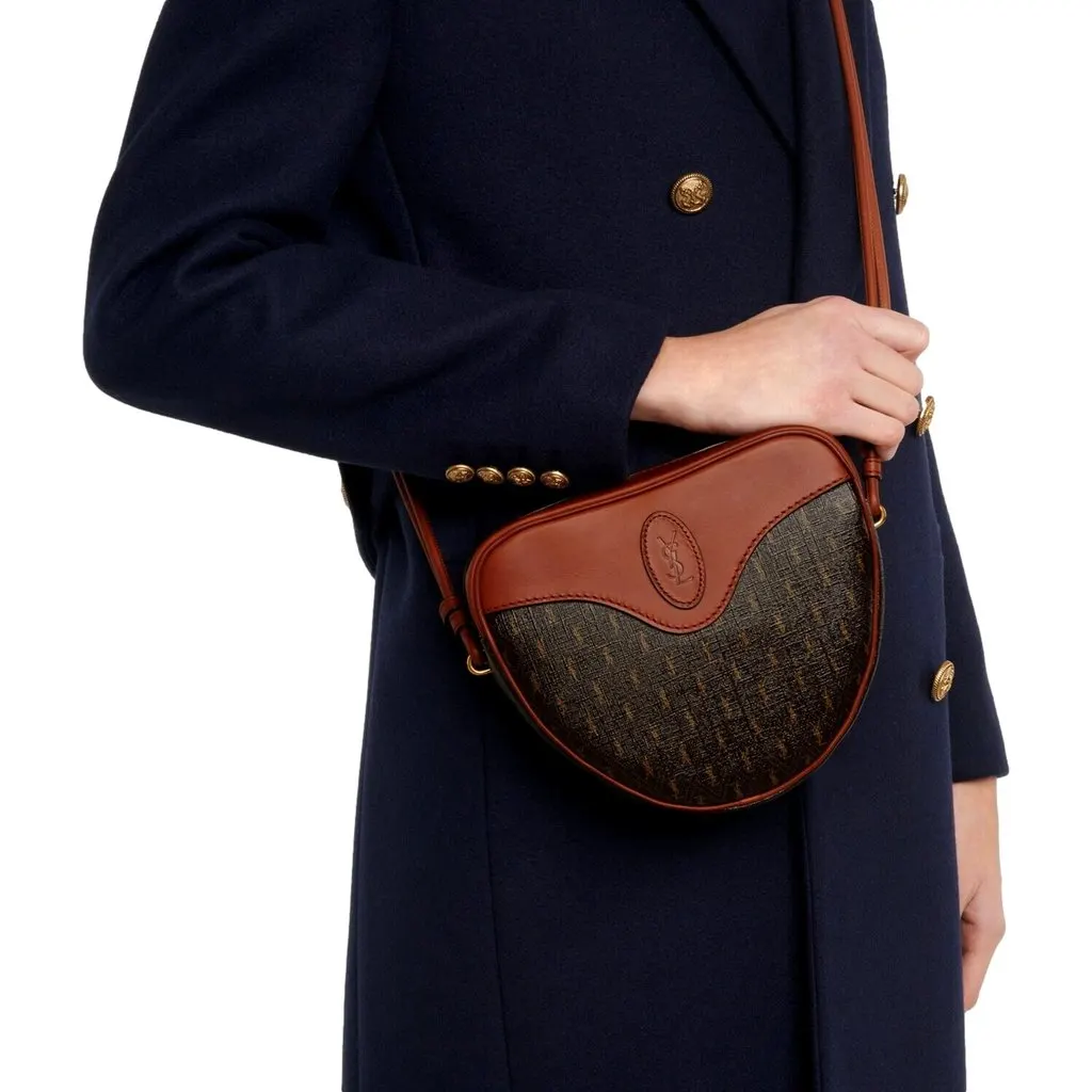 Saint Laurent Coeur Monogram Brown Canvas Leather Small Crossbody Bag Brown Leather Never worn - Box View