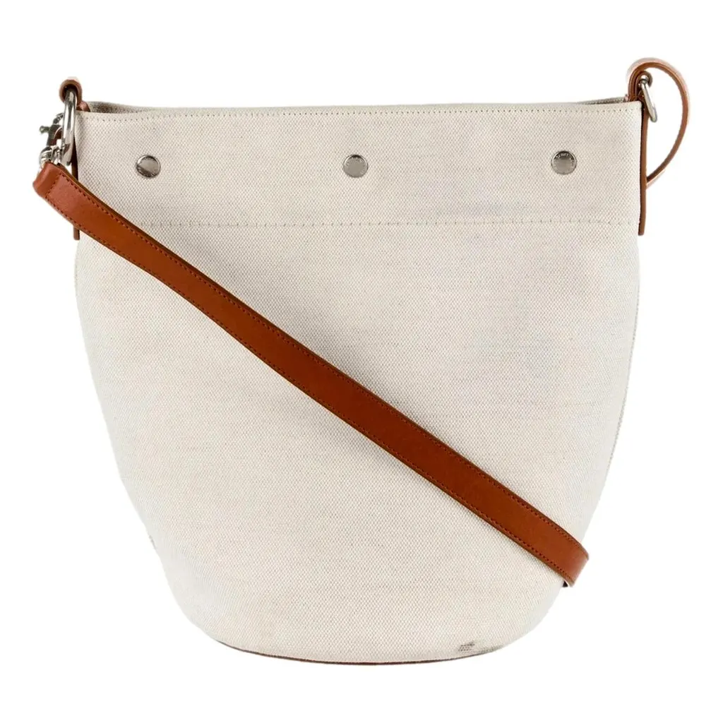 Saint Laurent Rive Gauche Brown Leather Trim Linen Bucket Bag Brown Canvas Never worn - Box View