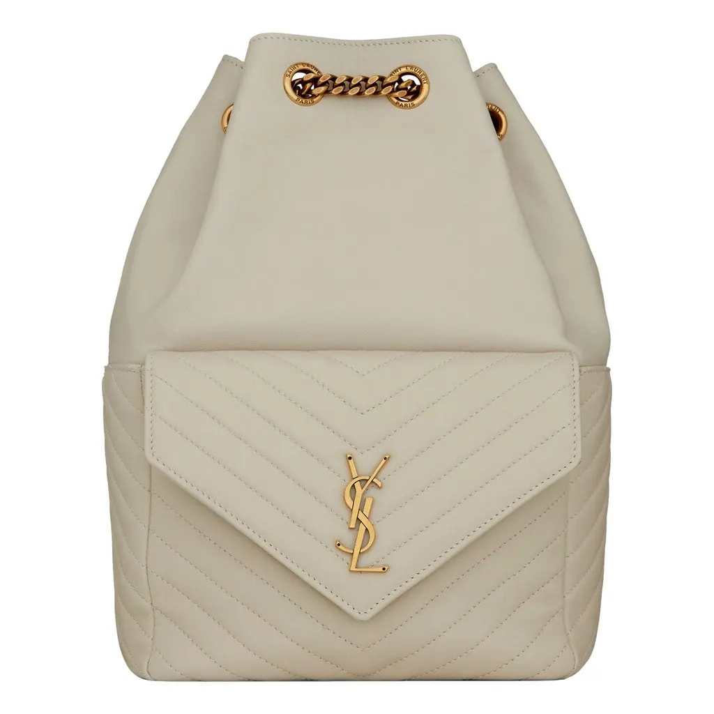 Saint Laurent Saint Laurent Joe White Lambskin Quilted Chevron Chain Strap Backpack
