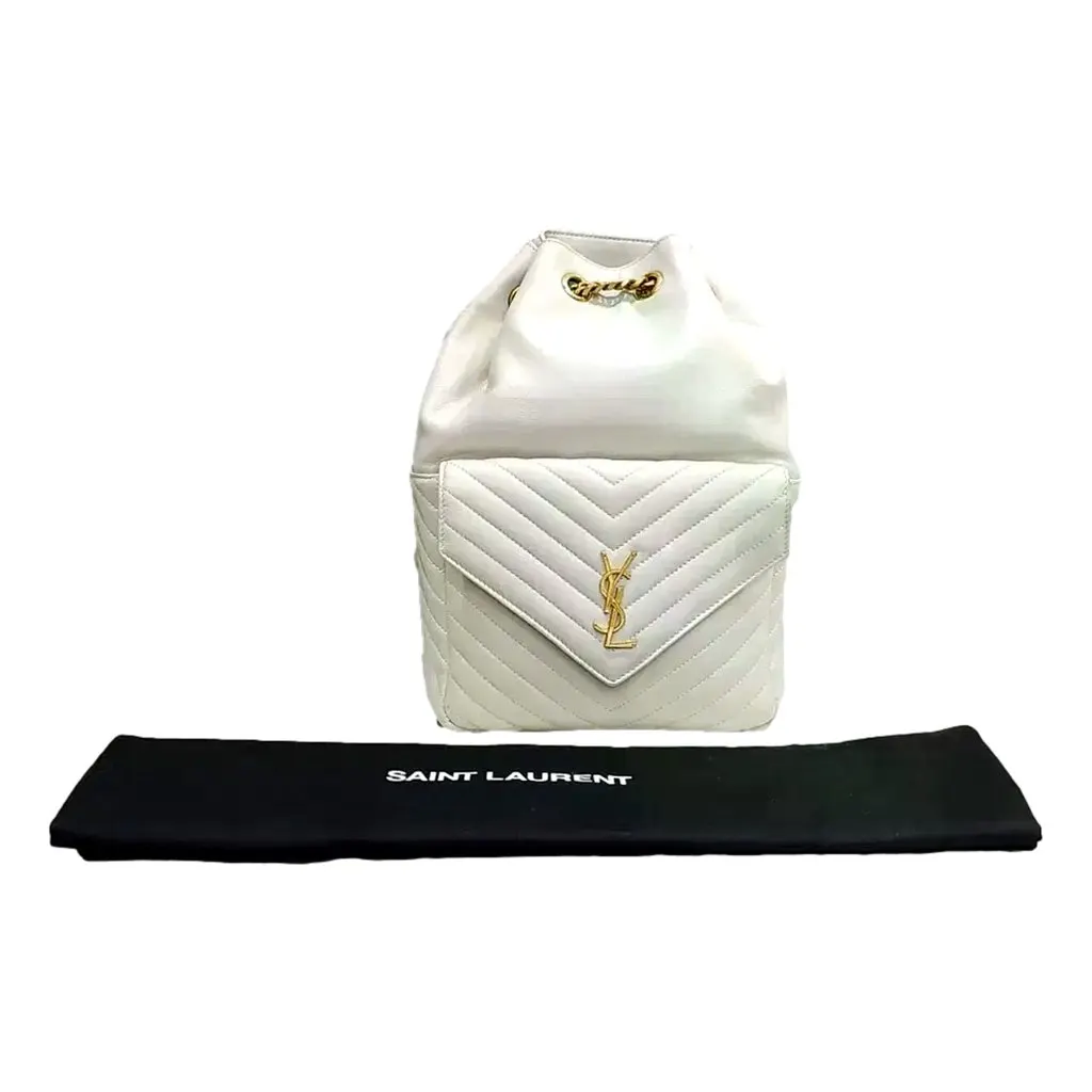 Saint Laurent Saint Laurent Joe White Lambskin Quilted Chevron Chain Strap Backpack White Leather Never worn - Box View