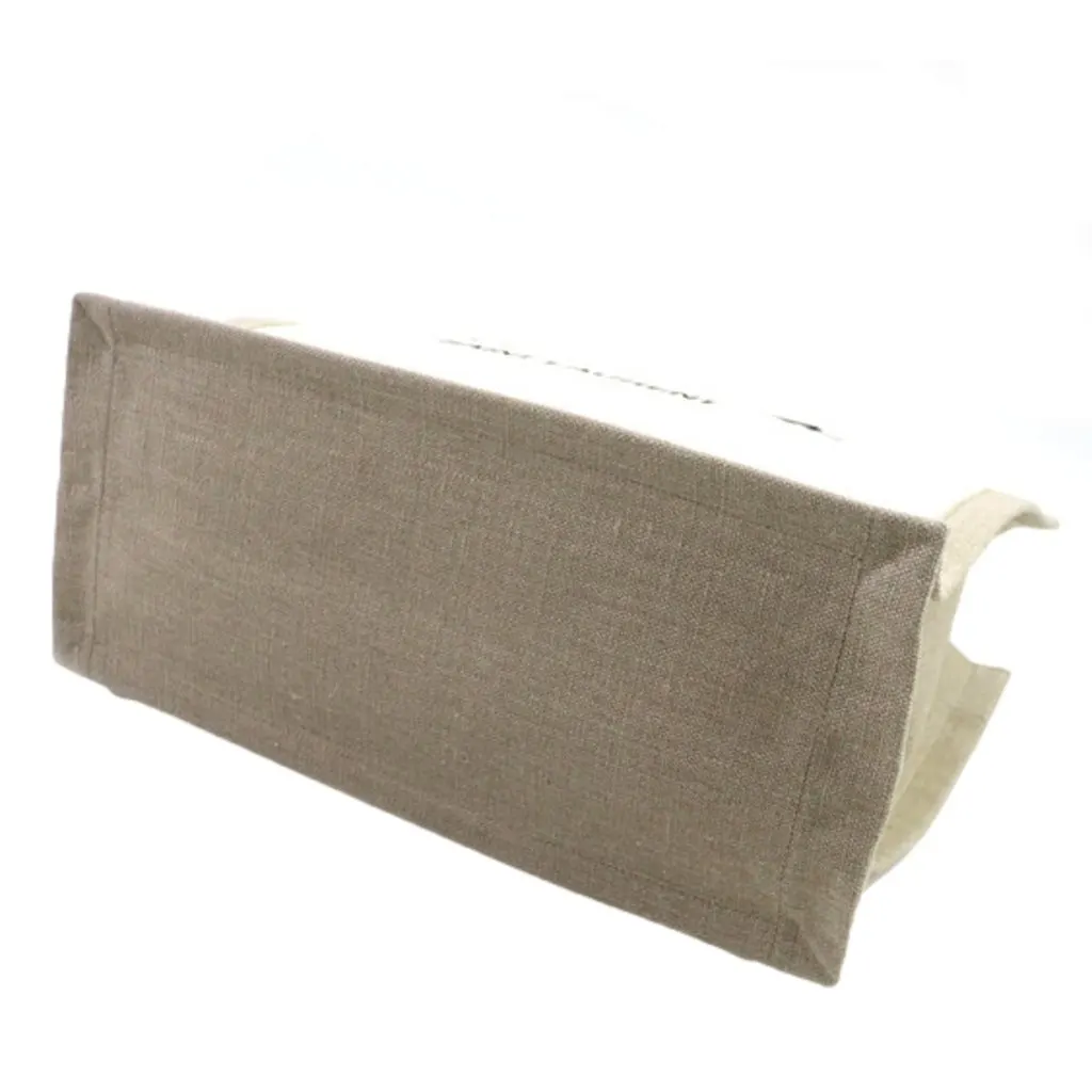 Saint Laurent Saint Laurent Rive Gauche Large Tote in Natural Beige Canvas with Black Top Handles Brown Leather Never worn - Inside View