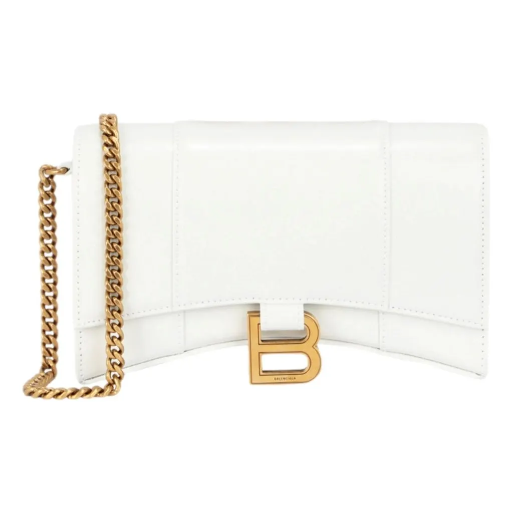 Balenciaga Hourglass White Smooth Calfskin Leather Wallet on Chain Crossbody Bag White Leather Never worn - Front View