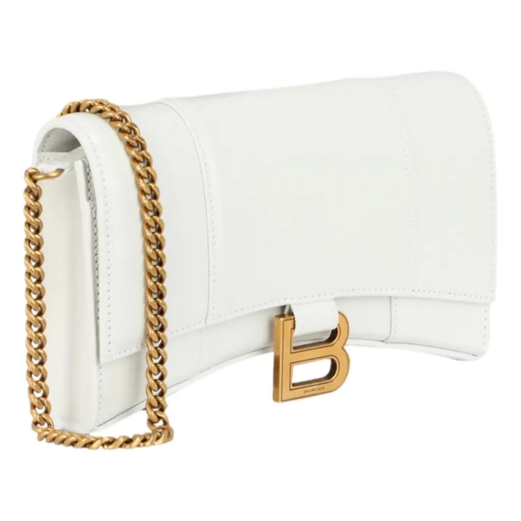 Balenciaga Hourglass White Smooth Calfskin Leather Wallet on Chain Crossbody Bag White Leather Never worn - Inside View