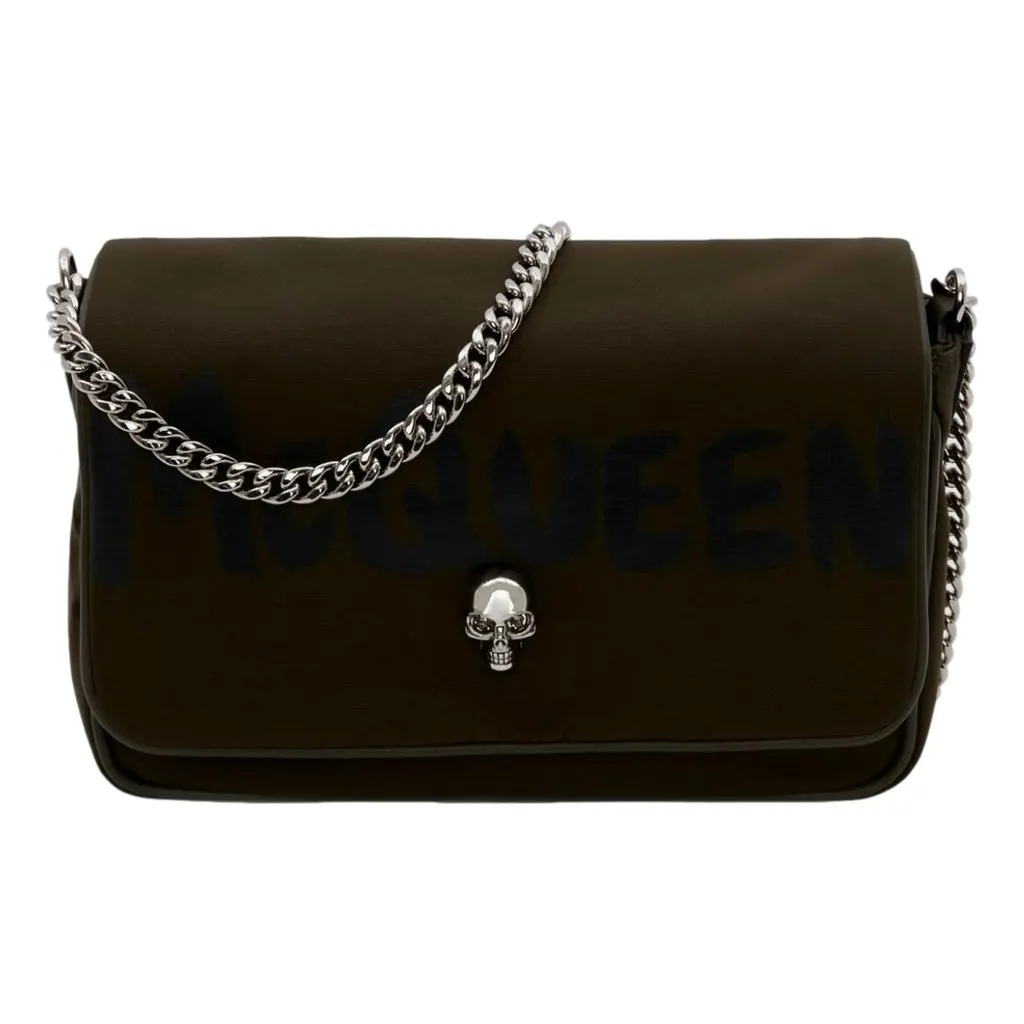 Alexander McQueen Army Green Nylon Graffiti Skull Shoulder Bag Green Polyamide Never worn - Front View