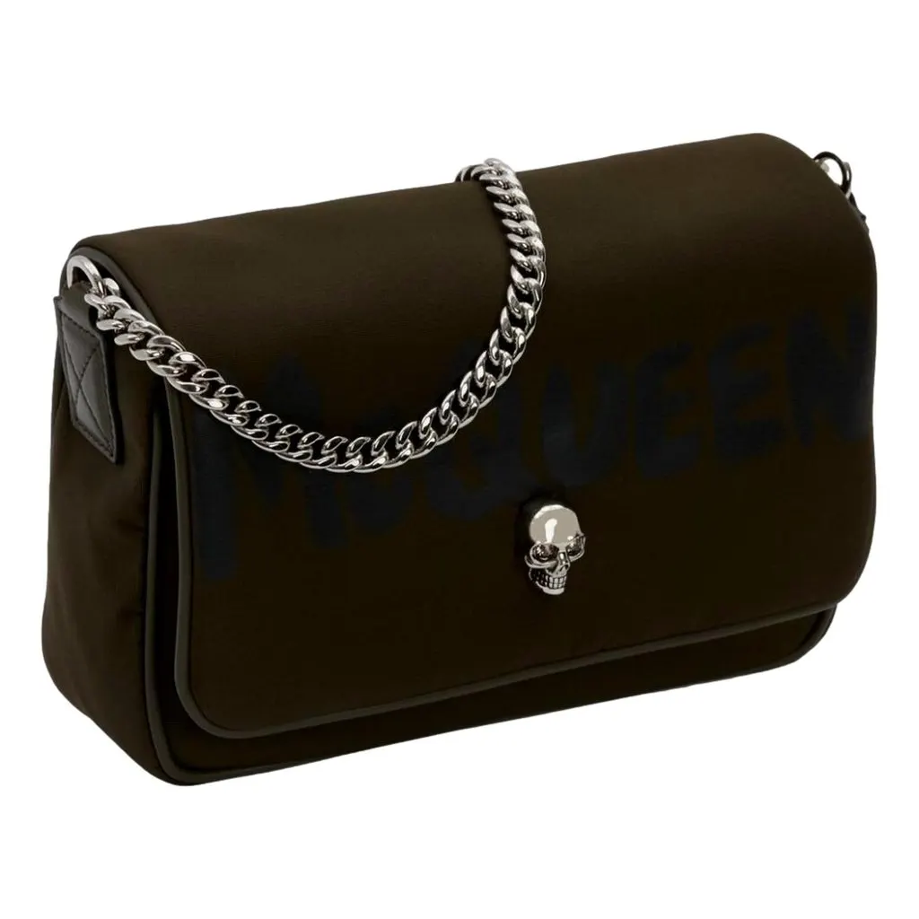 Alexander McQueen Army Green Nylon Graffiti Skull Shoulder Bag Green Polyamide Never worn - Inside View