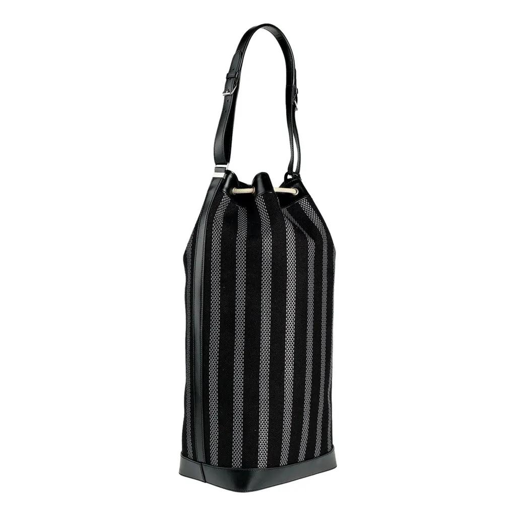 Saint Laurent Canvas Leather Trim Oversized Drawstring Bucket Bag Black Black Leather Never worn - Back View