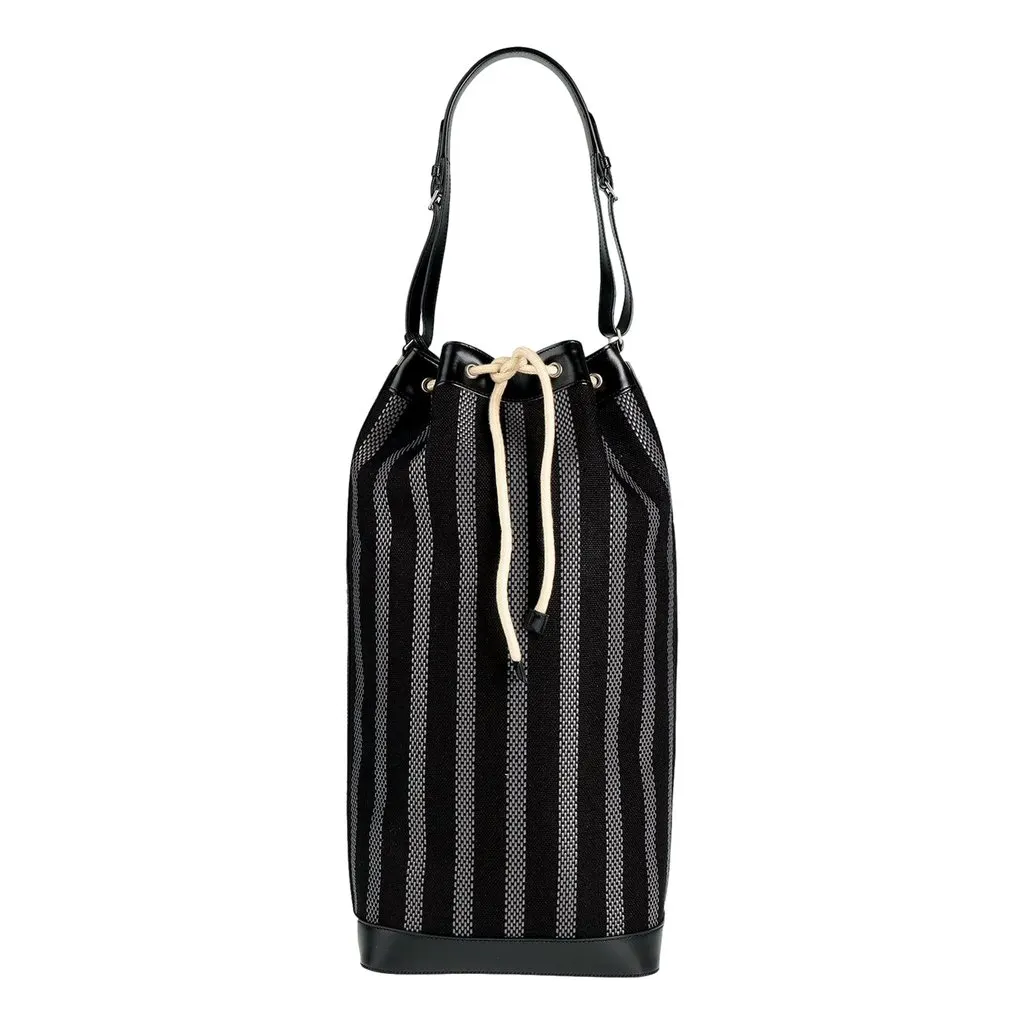 Saint Laurent Canvas Leather Trim Oversized Drawstring Bucket Bag Black Black Leather Never worn - Inside View