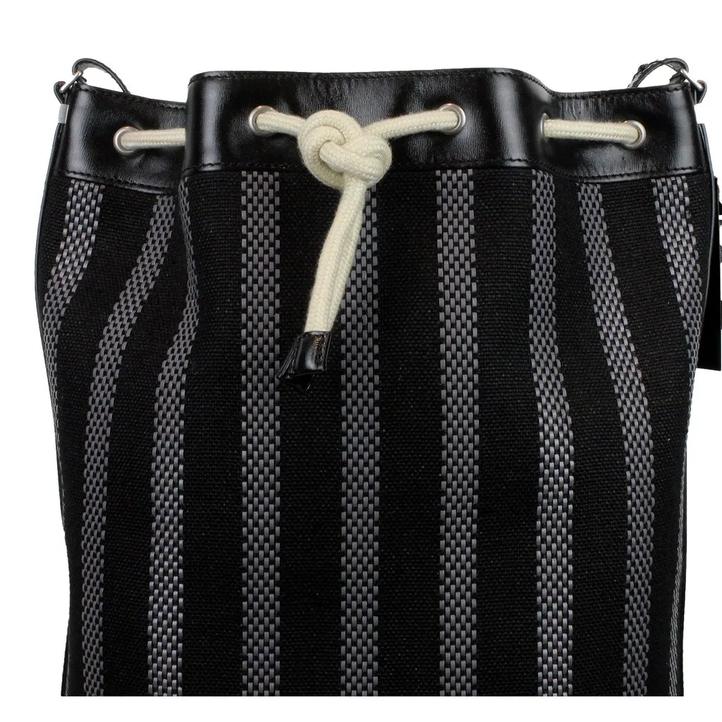 Saint Laurent Canvas Leather Trim Oversized Drawstring Bucket Bag Black Black Leather Never worn - Box View