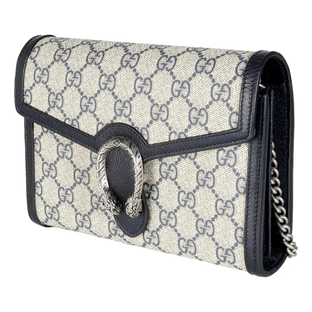 Gucci Navy GG Supreme Canvas Mini Dionysus Chain Wallet Blue Canvas Good - Back View