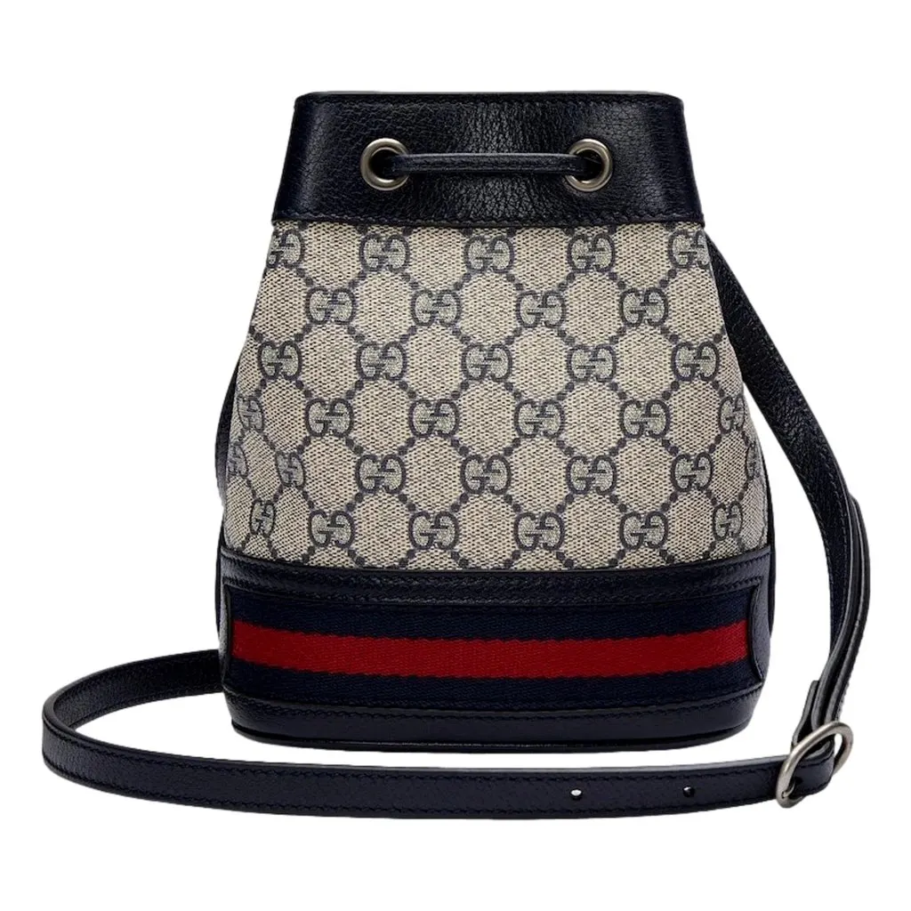 Gucci Ophidia Mini Beige And Blue GG Canvas Bucket Bag Blue Leather Never worn - Inside View